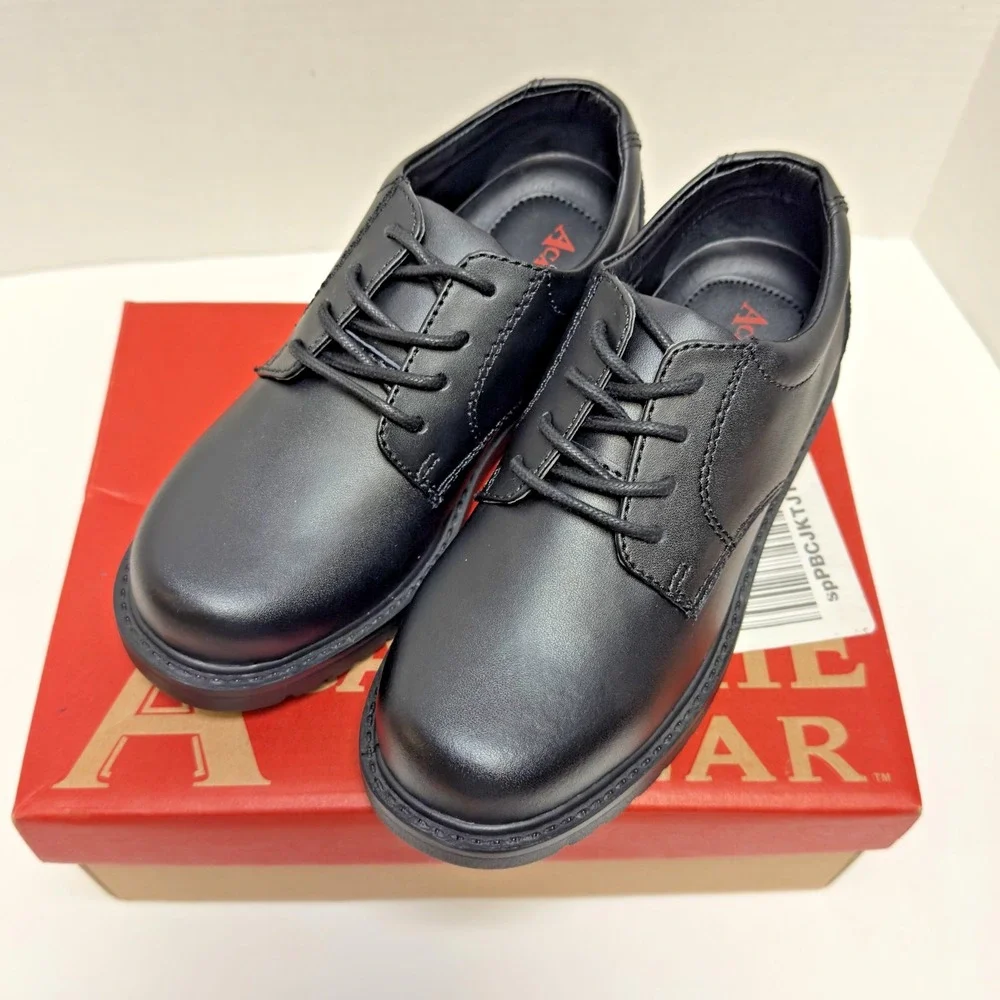 NEW! Academie Gear Kids Boys Scholar Oxford Dess Shoe Size 1 M Black Leather